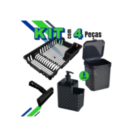 Kit Lixeira 5 Litros + Porta Detergente + Rodinho de Pia + Escorredor Louça