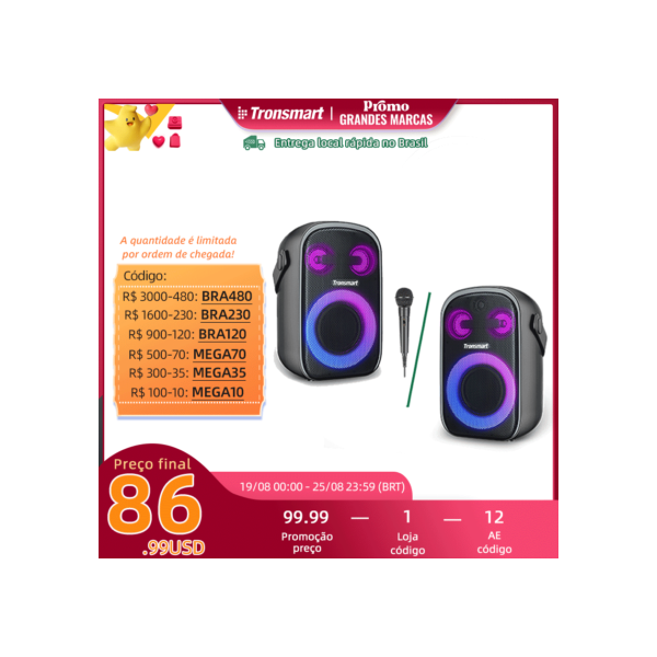 Tronsmart-Altifalante Bluetooth Halo 100, Sistema de Som Tridirecional, Modos de Áudio Duplos, Controlo de Aplicação, Karaoke, Festa