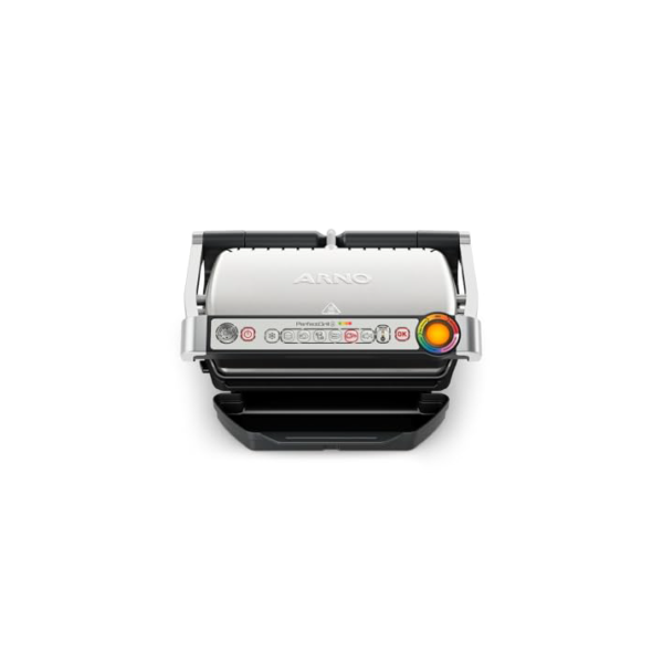 Grill Elétrico Arno Perfect Grill GP01, Inox, com 6 Programas, Função Descongelar e Medição Automática de Espessura, Antiaderente e Fácil de Limpar, 1830W, 110V
