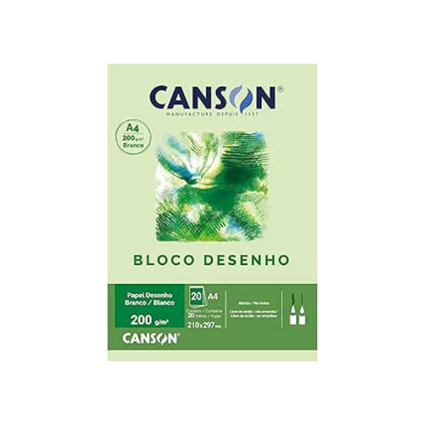 Bloco Desenho Branco A4 200g/m², Canson, 66667045, 20 Folhas