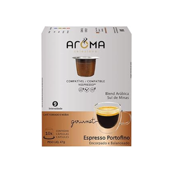 Aroma Selezione Cápsulas de Café Espresso Portofino Aroma, Compatível com Nespresso, Contém 10 Cápsulas