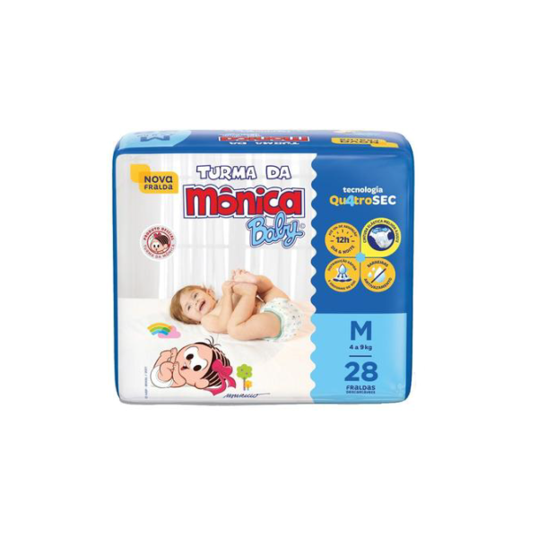 Fralda Turma da Mônica Baby Tam. M 4 a 9kg - 28 Unidades