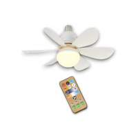 Ventilador de Teto de 60W E27 com Lâmpada Inteligente LED - Pequeno, Silencioso e Moderno - Controle Remoto, 6 Pás, 3 Velocidades, Temperatura de Cor Ajustável, Design de Flor
