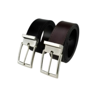 Kit 2 Cintos Social Masculino Couro Ecológico Dupla Face, Fivela prateada - TONSHOP