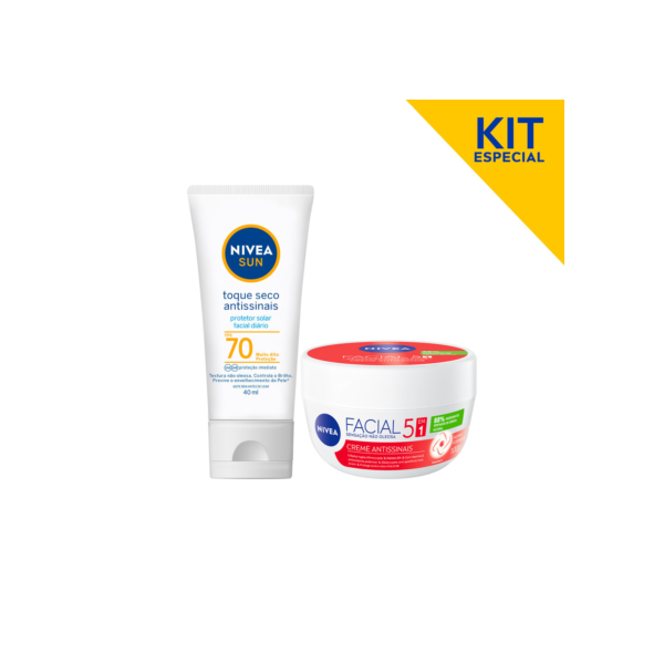 Kit NIVEA Sun Protetor Solar Facial Toque Seco Antissinais Fps70 40ml + Creme Facial Antissinais 100g