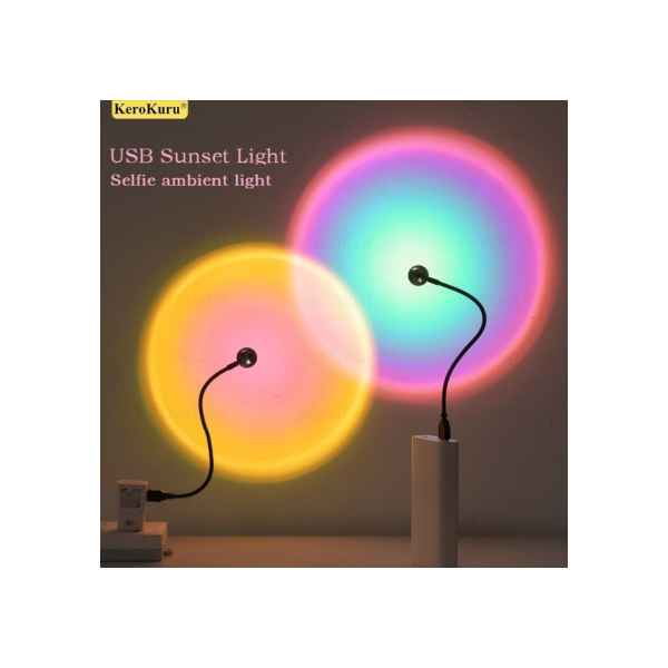 Kerokuru usb pôr do sol luz lâmpada auto fotografia luz led arco-íris néon luz da noite projetor fotografia parede atmosfera luz