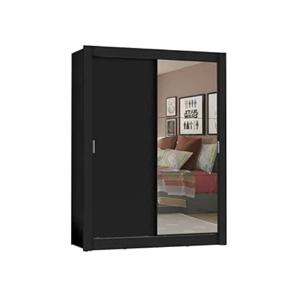 Guarda-Roupa Solteiro Madesa Denver 2 Portas de Correr com Espelho - Preto