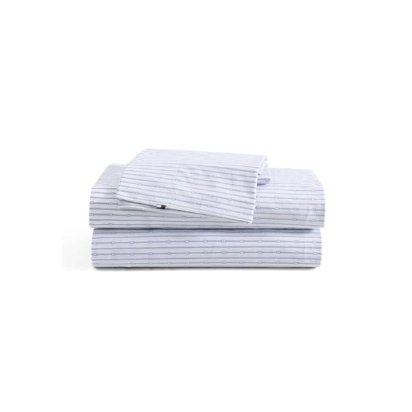 Tommy Hilfiger - Conjunto de lençóis, roupa de cama percal de algodão com fronhas combinando, nítido e legal, itens essenciais para casa de qualidade premium (monograma listrado azul, King)