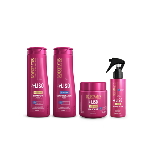 Kit +Liso Shampoo Condicionador 350mL Máscara 250g e Finalizador Spray 100mL Bio Extratus