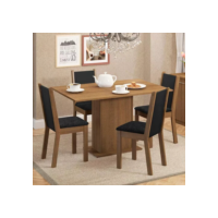 Sala De Jantar Madesa Talita Mesa Tampo Madeira 4 Cadeiras Cor Rustic/Preto/Oxford Desenho do tecido das cadeiras Liso