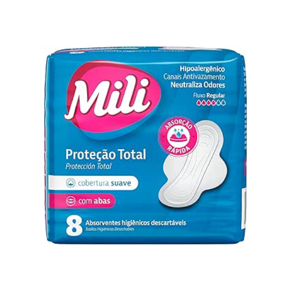 Absorvente Mili Proteção Total Suave C/Abas – 8 Unidades