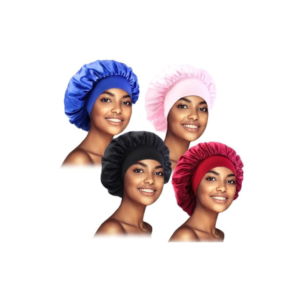 4 Peças Touca De Dormir De Cetim De Aba Larga Multicolorida Para Mulheres, Adequada Para Uso Diário