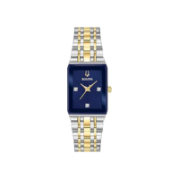 Bulova Relógio feminino moderno com pulseira de aço inoxidável Quadra Quartz, Mostrador em dois tons/azul, Quadra moderna