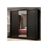 Guarda Roupa Casal Madesa Mônaco 3 Portas de Correr com Espelho - Preto