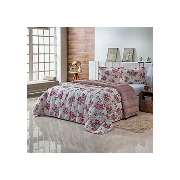 Kit Coberdrom Edrecom Casal Queen 400 Fios Dupla Face Jogo Cama (Rosa)