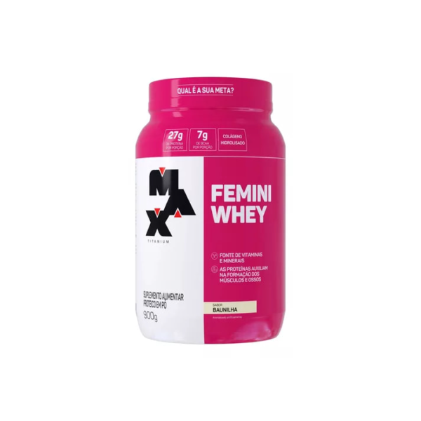 Femini Whey Protein Sabor Baunilha Pote 900g Suplemento Academia Max Titanium