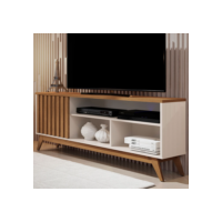 Rack para TV Até 55 Polegadas Malbec Wood Retrô 1 Porta 1 Prataleira Off White/Freijó - Giga Móveis