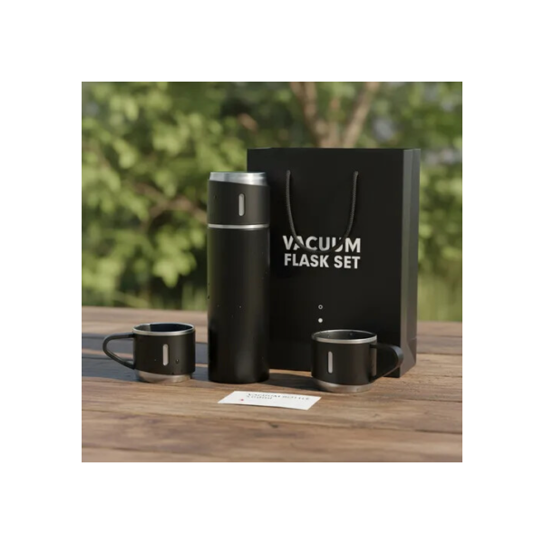 Garrafa Térmica Tche Amo 500ml Com Kit 3 Xícara Café Cor Preto