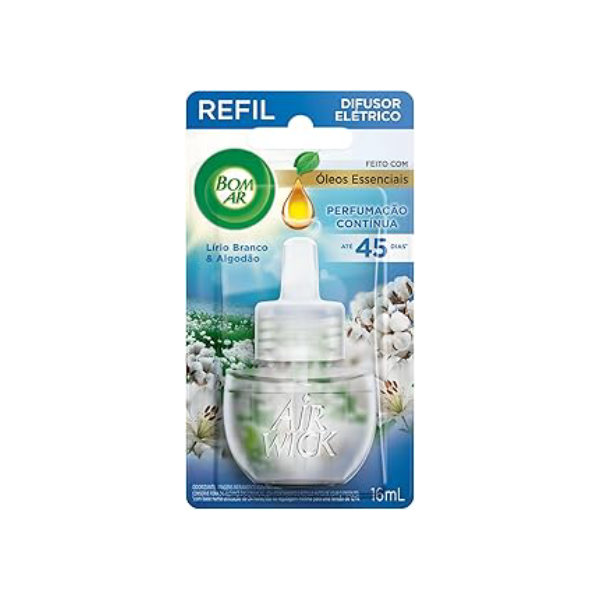 Difusor Elétrico Bom Ar Lirio Branco e Algodão Refil 16ml