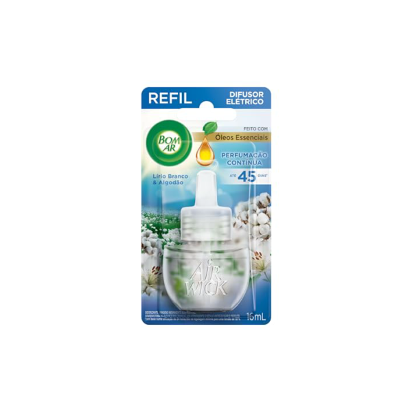 Difusor Elétrico Bom Ar Lirio Branco e Algodão Refil 16ml