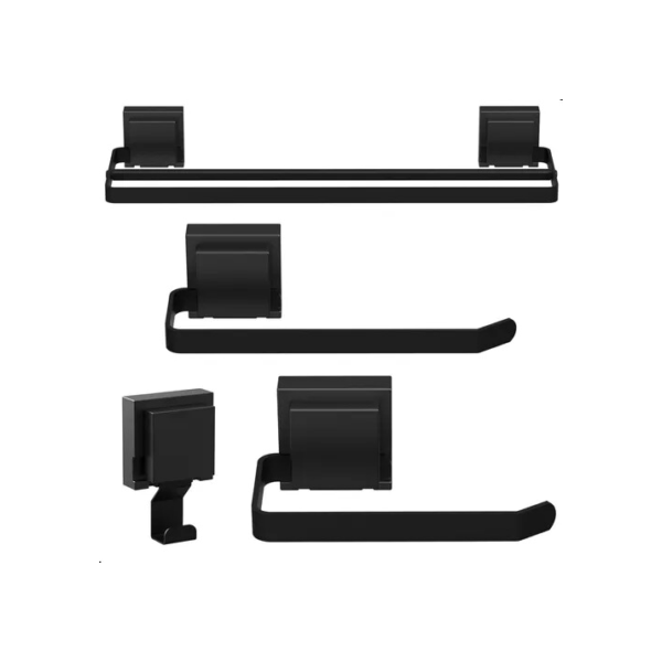 Kit Acessórios Banheiro Com Ventosa Preto 4 Peças Duplo Max