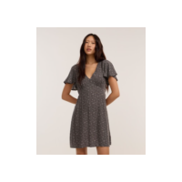 Vestido Curto em Viscose Maquinetado Floral Liberty Cinza