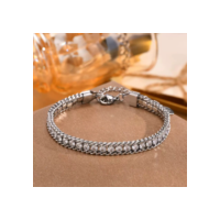 Pulseira Feminina em Aço Inoxidável com pedra Cintilantes Ajustável Dourado/Prateado