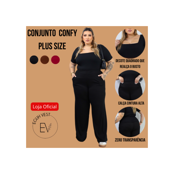Conjunto Plus Size Feminino Blusa decote quadrado e Calça Pantalona inverno frio festa  do G1 AO G3
