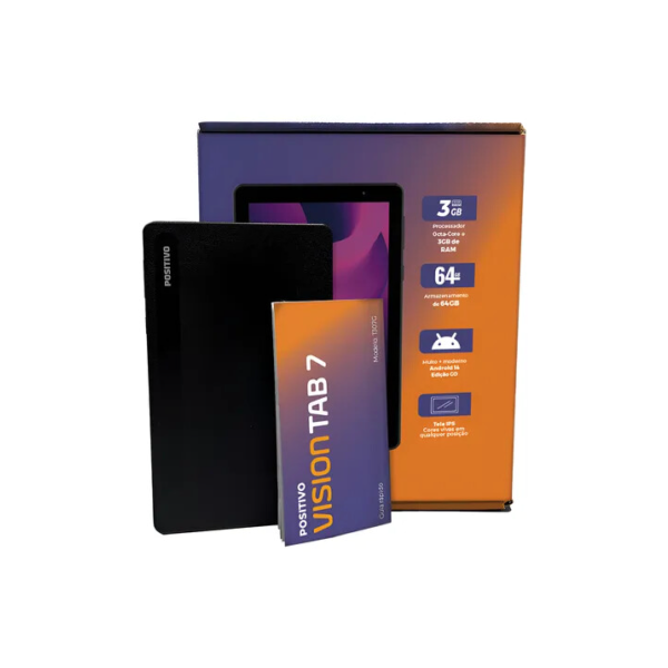 Tablet Positivo Vision TAB 7 - Processador Octa-Core 3GB RAM 64GB Armazenamento, Tela 7” IPS, Bateria 3100mAh, Android 14 Go, Wi-fi - Preto