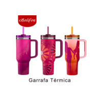 Belifou Garrafa Térmica Copo Boneca Rosa 1200ml Inox Com Tampa e Canudo Personalizado Modelo