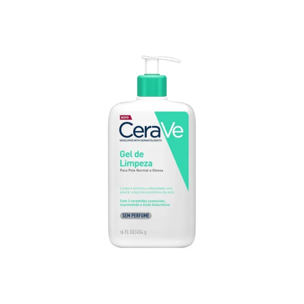Gel de Limpeza Facial para Pele Normal a Oleosa com 3 Ceramidas Essenciais, Ácido Hialurônico e Niacinamida Limpa Profundamente, Hidrata e Restaura a Barreira da Pele Sem Perfume CeraVe 454g