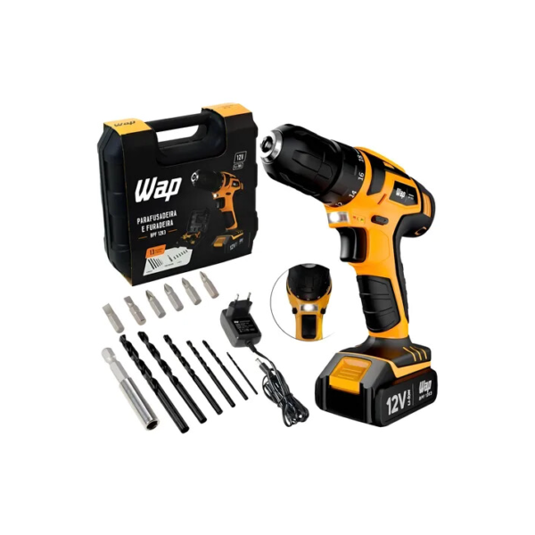 Parafusadeira Furadeira Sem Fio 12V WAP BPF 12K3 Kit Maleta