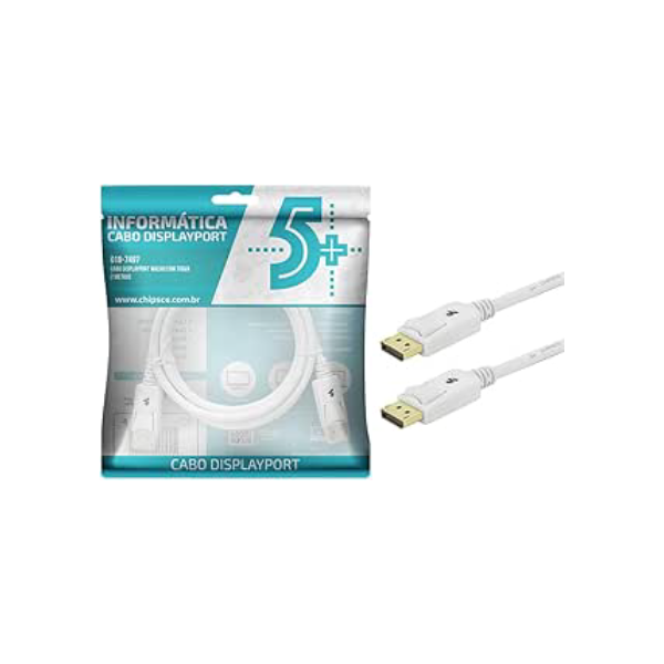 5+ Cabo Displayport + Displayport 1.2 - Branco - 2M - com Trava