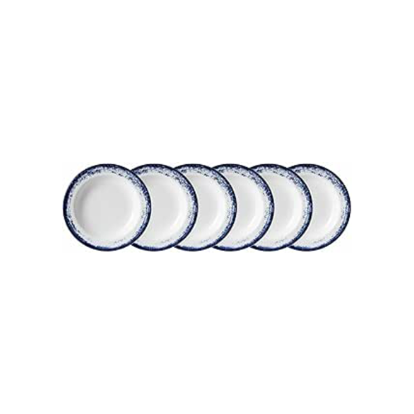 Estojo com 6 Pratos Fundos em Porcelana, Modelo Cilíndrica, Decoração Névoa Azul, Porcelana Schmidt