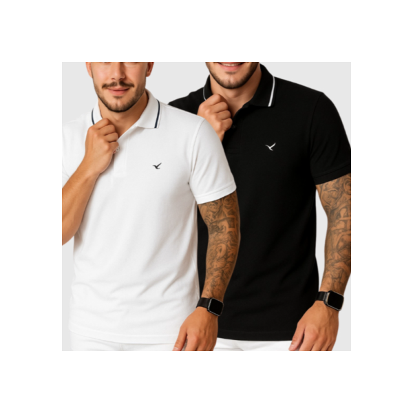 Kit 2 Camiseta Gola Polo Masculina 100% Algodão Malha Premium Basica Para Homem Do P ao GG