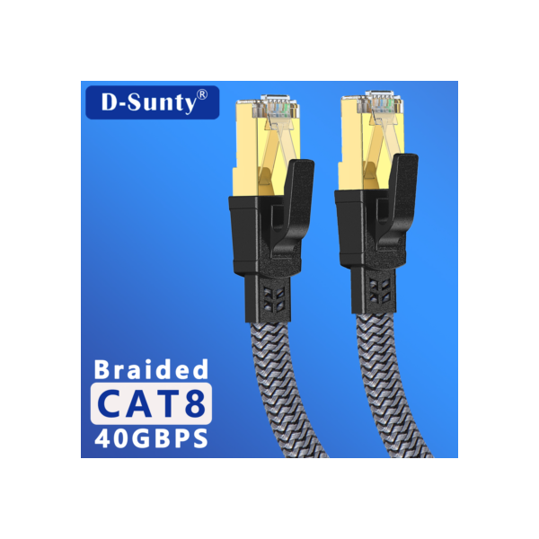 D-Sunty-Nylon Trançado Rede Lan Cord, CAT8 Cabo Ethernet, PC Modem, Laptop, PS 5 Router, RJ45 Flat Cable, Cat 8, 40Gbps