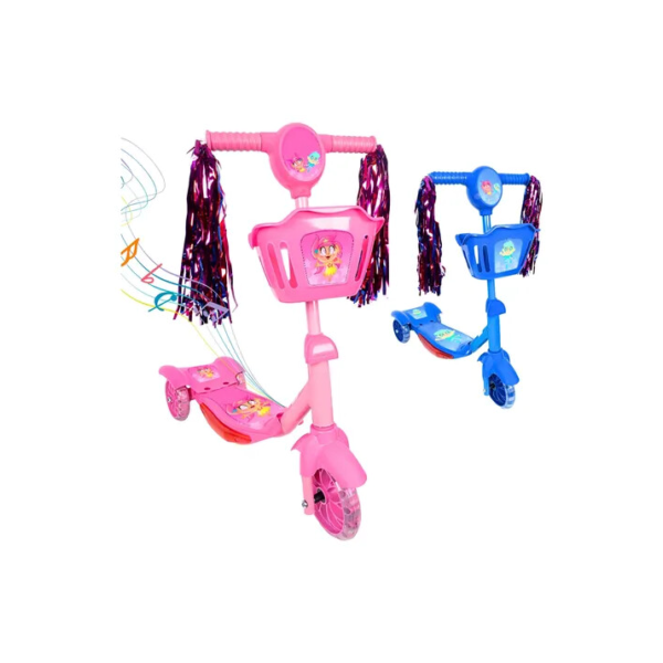 Patinete Infantil 3 Rodas Com Led Som E Cesta Menino Menina Cor Rosa