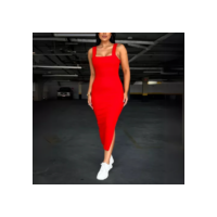 Vestido Canelado Tubinho Longo Casual Com Fenda