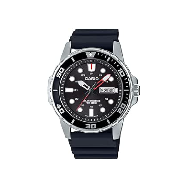 Casio Série MTPS110 | Relógio analógico unissex | 100 m WR | Caixa de aço inoxidável | 3 ponteiros analógico (HR, min, SEC) | Exibição de data | Alerta de bateria fraca | Estilo inspirado no