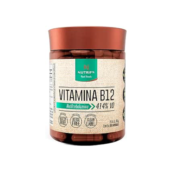 Nutrify - Vitamina B12 - Metilcobalamina 414% VD - Multivitamínico - Suplemento Alimentar para o Metabolismo Energético - Vegano e Livre de Aditivos Artificiais - 60 Cápsulas