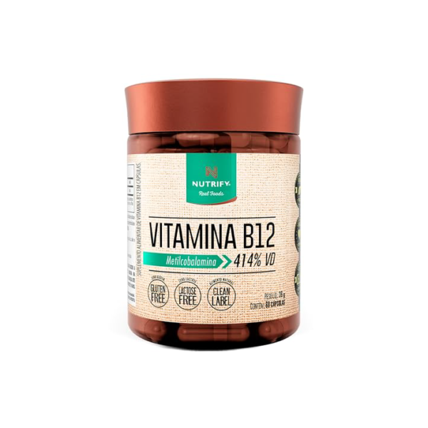 Nutrify - Vitamina B12 - Metilcobalamina 414% VD - Multivitamínico - Suplemento Alimentar para o Metabolismo Energético - Vegano e Livre de Aditivos Artificiais - 60 Cápsulas