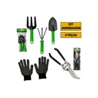  Kit Jogo Jardinagem Jardim Pá Tesoura Poda Luva 5 Peças Profissional