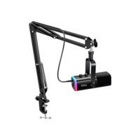 Microfone Dinâmico Gamer Fifine, RGB, Cardióide, USB Tipo-C e XLR, Anti-Ruído, Preto - AM8T