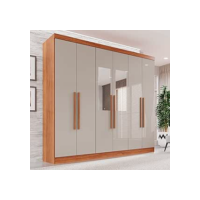 Guarda-roupa Casal com Espelho 6 Portas 2 Gavetas França Cinamomo/Off-White