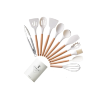 KIT de Utensílios Para Cozinha em Silicone e Bambu 12 Peças