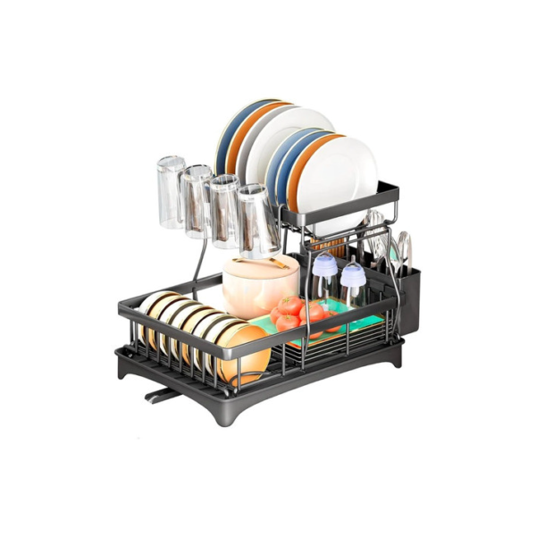 Escorredor De Louça 2 Em 1 Decoteam 2 Níveis E Ralo Ajustável 34x42x30