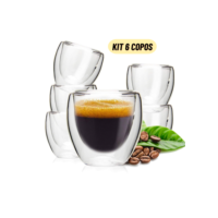 Copo Parede Dupla de Vidro 80 ml para Café Chá Suco Cerveja Chopp Copo Duplo Isolante