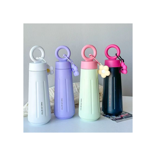 Garrafa térmica de Aço lnoxi com Alça e Chaveiro de Flor 450ml A00011