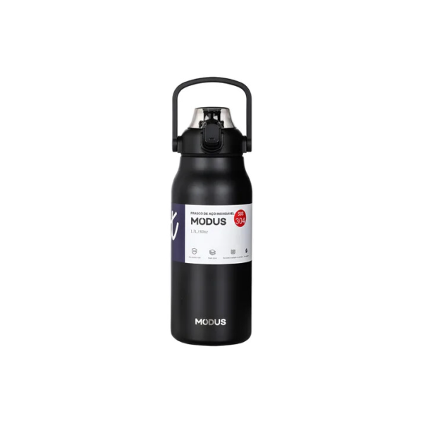 MODUS Garrafa Térmica Inox Quente Frio 1,7litro Viagem Academia Cor Preto