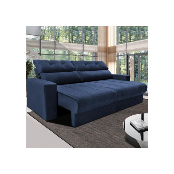 Sofá 3 lugares Cama inBox Clean com Assento Retrátil, Encosto Reclinável em Tecido Velusoft e 170cm de Largura - Azul